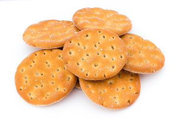Short pastry cookies isolated on white background.
