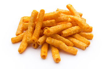 Potato fry on white isolated background.
