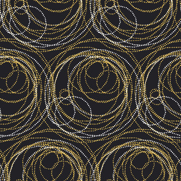 Concept seamless luxury pattern with dots and lines for header, card, background, invitation. decorative stylized dot vector illustration on black background.