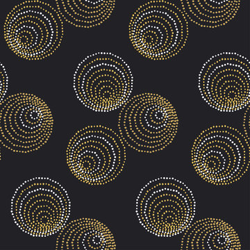 Concept seamless luxury pattern with dots and lines for header, card, background, invitation. decorative stylized dot vector illustration on black background.