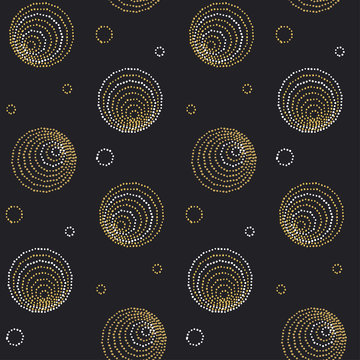 Concept seamless luxury pattern with dots and lines for header, card, background, invitation. decorative stylized dot vector illustration on black background.