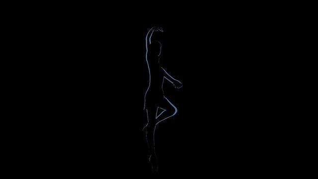 Silhouette dancing girl ballerina made in computer graphics. Slow motion