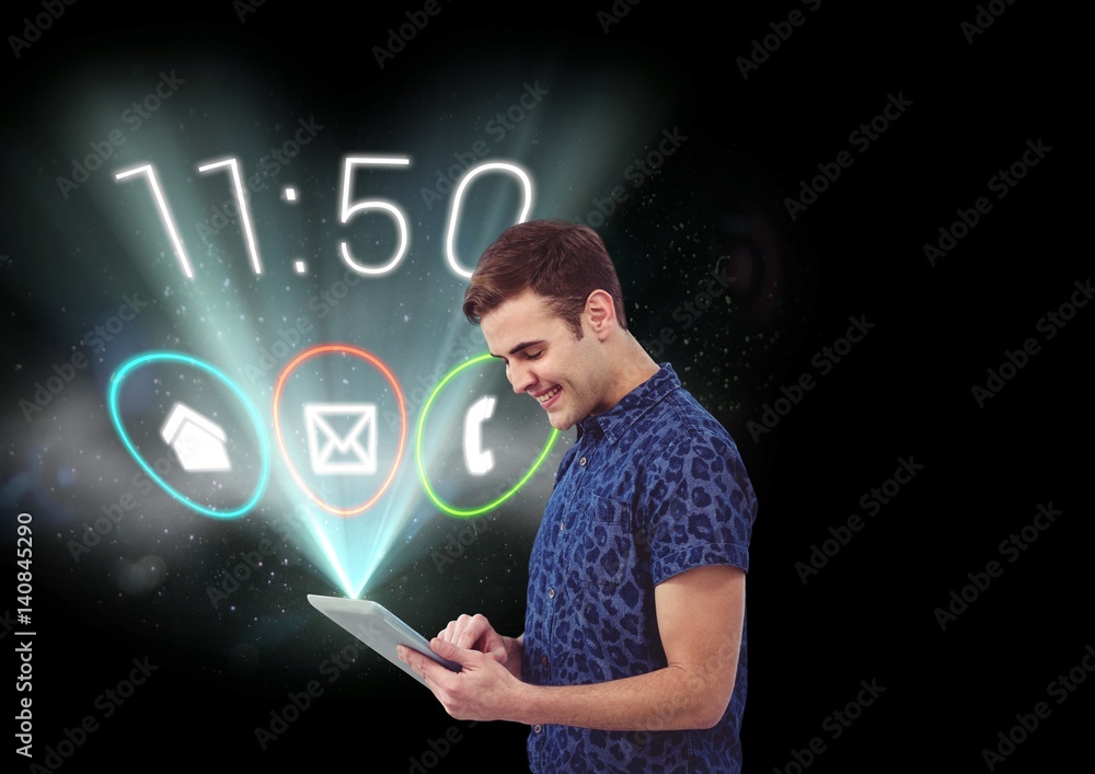 Poster digital composite image of boy using digital tablet