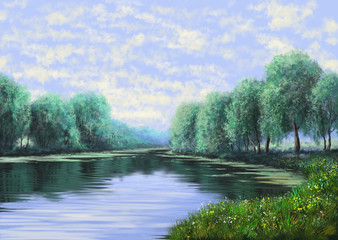 River landscape, oil, digital paintings