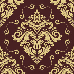 Damask vector classic golden pattern. Seamless abstract background with repeating elements. Orient background