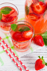 Strawberry Lemonade Summer Drink. Selective focus.