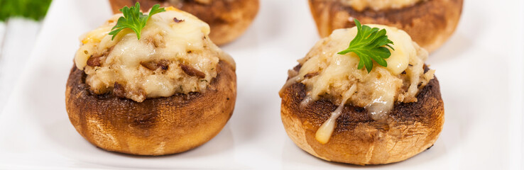 Vegetarian Stuffed Mushrooms. Selective focus.
