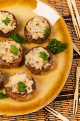 Stuffed Mushrooms with Breadcrumbs and Cheese. Selective focus.