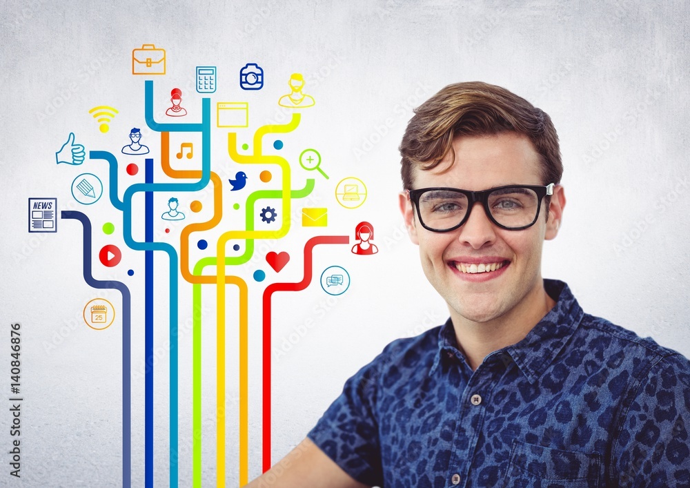 Poster digital composite image of man with socializing concept