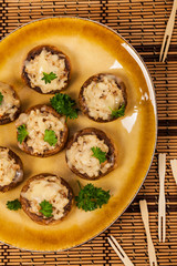 Stuffed Mushrooms with Breadcrumbs and Cheese. Selective focus.
