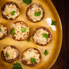 Stuffed Mushrooms with Breadcrumbs and Cheese. Selective focus.
