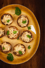 Stuffed Mushrooms with Breadcrumbs and Cheese. Selective focus.