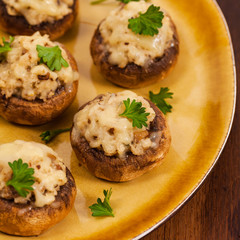 Stuffed Mushrooms with Breadcrumbs and Cheese. Selective focus.