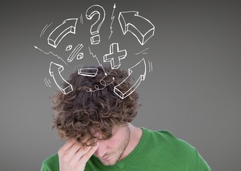 Digital composite image of a thoughtful man 