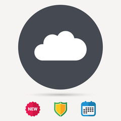 Cloud icon. Data storage technology symbol. Calendar, shield protection and new tag signs. Colored flat web icons. Vector