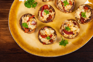 Cheese and Bacon Stuffed Mushroom. Selective focus.