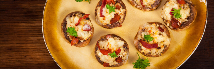 Cheese and Bacon Stuffed Mushroom. Selective focus.