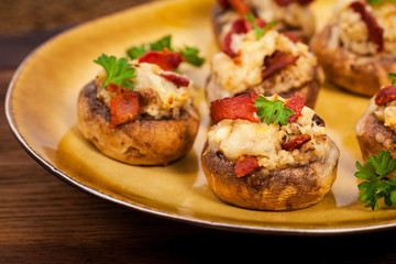 Cheese and Bacon Stuffed Mushroom. Selective focus.