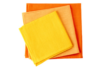 Three colorful textile napkins on white