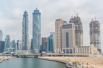Fototapeta na wymiar Dubai Water Canal skyscrapers view