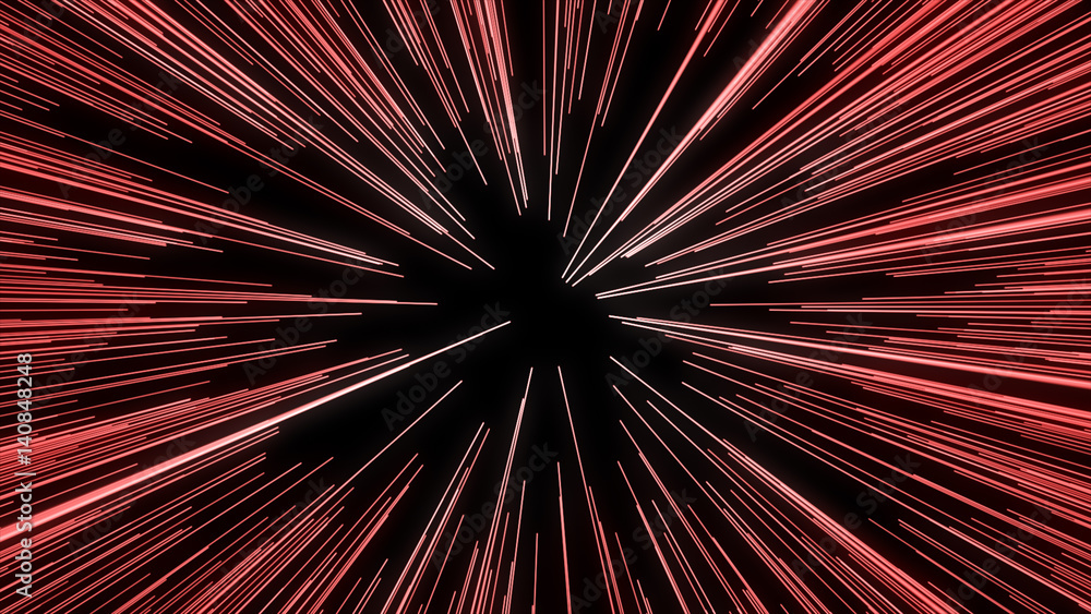 Poster abstract of warp or hyperspace motion in red star trail. exploding and expanding movement