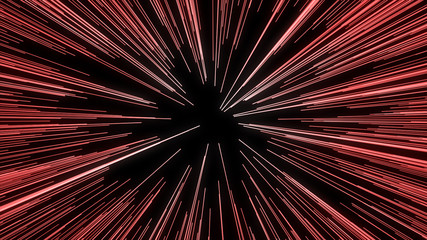 Abstract of warp or hyperspace motion in red star trail. Exploding and expanding movement