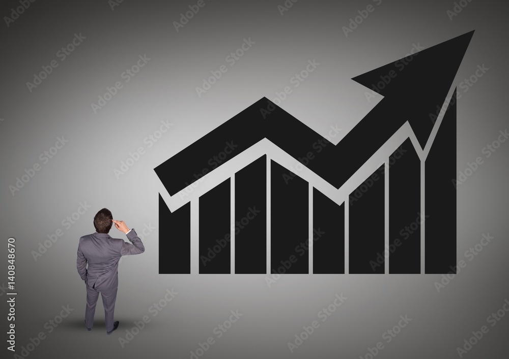 Poster digital composite image of a businessman with graph chart