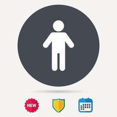 Man icon. Male human symbol. User sign. Calendar, shield protection and new tag signs. Colored flat web icons. Vector