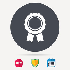 Medal icon. Winner award emblem symbol. Calendar, shield protection and new tag signs. Colored flat web icons. Vector