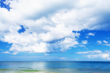Fototapeta na wymiar Amazing seascape. Horizon Just bright blue sea and sky