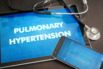 Pulmonary hypertension (heart disorder) diagnosis medical concept on tablet screen with stethoscope