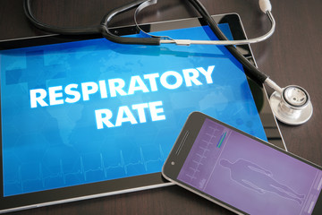 Respiratory rate (cardiology related) diagnosis medical concept on tablet screen with stethoscope