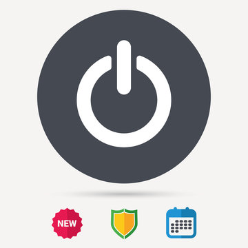 On, off power icon. Energy switch symbol. Calendar, shield protection and new tag signs. Colored flat web icons. Vector