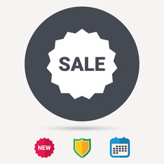 Sale icon. Special offer star symbol. Calendar, shield protection and new tag signs. Colored flat web icons. Vector