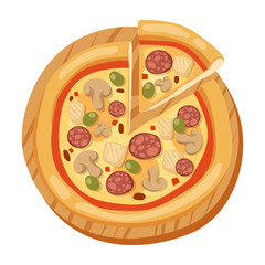 Pizza seamless pattern vector illustration piece slice pizzeria food menu snack on white background ingredient deliver