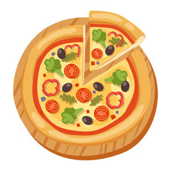Pizza flat icons isolated vector illustration piece slice pizzeria food menu snack on white background ingredient deliver
