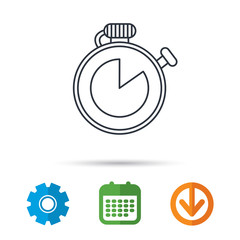 Timer icon. Stopwatch sign. Sport competition symbol. Calendar, cogwheel and download arrow signs. Colored flat web icons. Vector