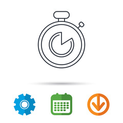 Timer icon. Stopwatch sign. Sport competition symbol. Calendar, cogwheel and download arrow signs. Colored flat web icons. Vector