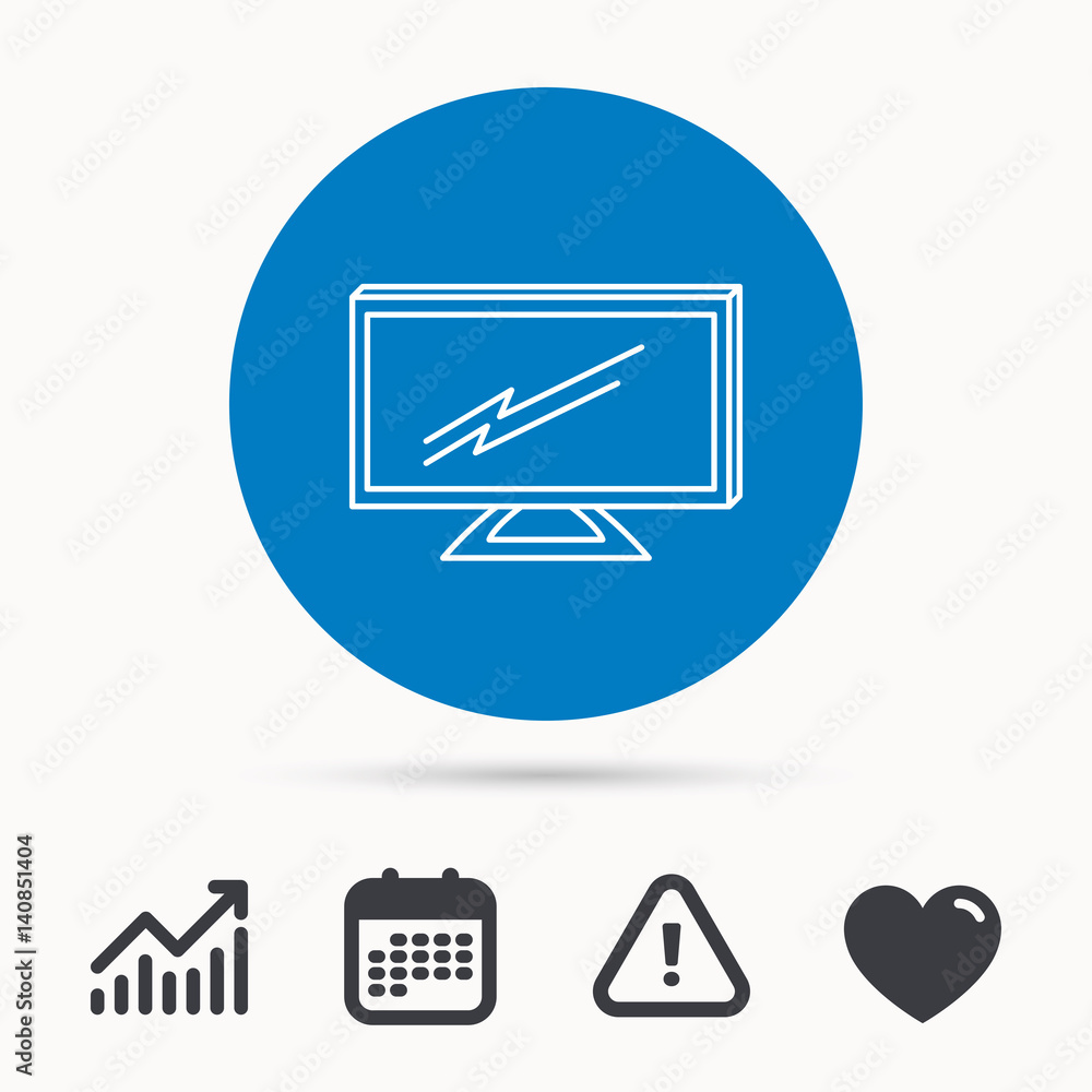 Poster lcd tv icon. led monitor sign. widescreen display symbol. calendar, attention sign and growth chart.