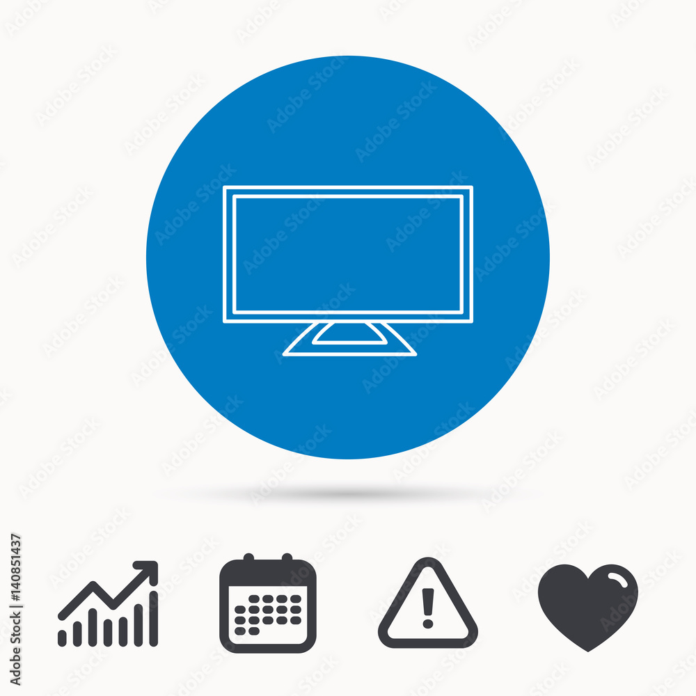 Poster lcd tv icon. led monitor sign. widescreen display symbol. calendar, attention sign and growth chart.