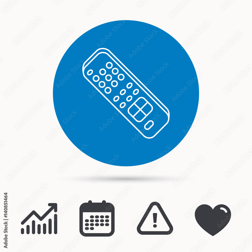 Poster remote control icon. tv switching channels sign. calendar, attention sign and growth chart. button w