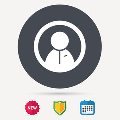 User icon. Human person symbol. Calendar, shield protection and new tag signs. Colored flat web icons. Vector