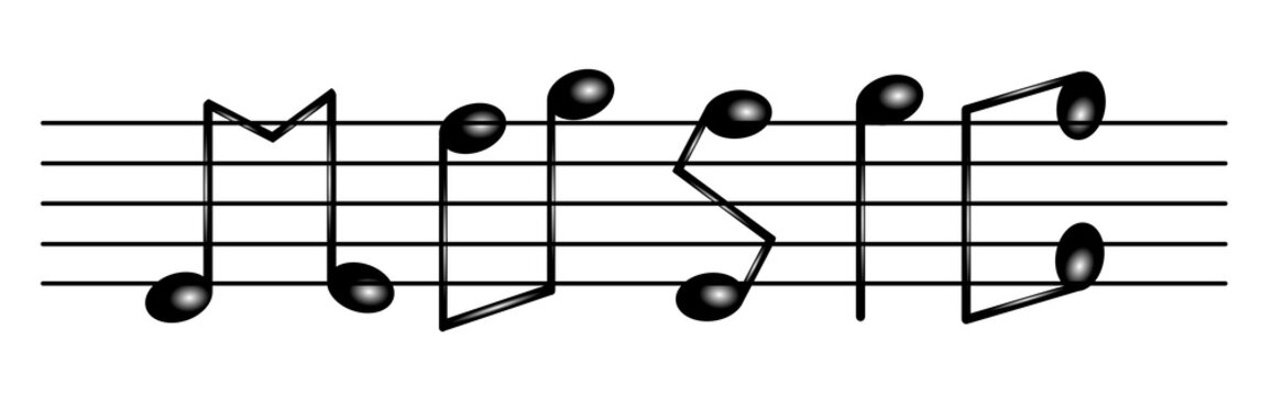 Testo "Music" scritto con note musicali