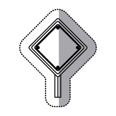 sticker silhouette diamond shape traffic sign with base pole vector illustration