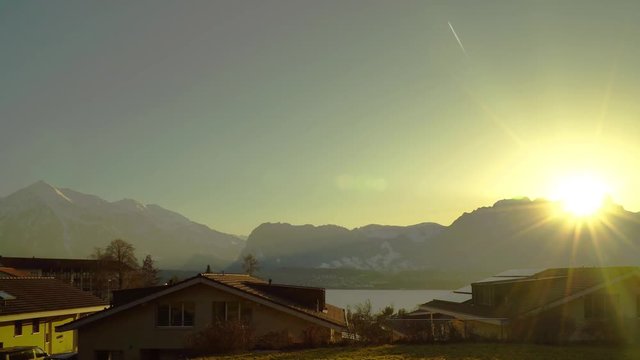 Sunset over the lake Thun, Switzerland. Timelapse, 4k quality.