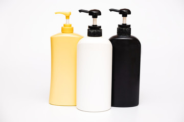 Bottles of cosmetics collection on white background