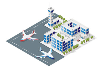 Isometric High Quality City Element with 45 Degrees Shadows on White Background . Airport