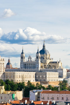 Western part of Santa Maria la Real de La Almudena cathedral in Madrid, Spain