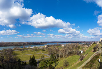 The confluence of Danube and Sava rivers in Belgrade, Serbia, as seen from the Kalemegdan fortress 