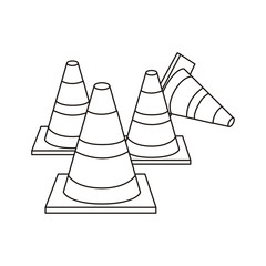 silhouette striped traffic cone set icon flat vector illustration